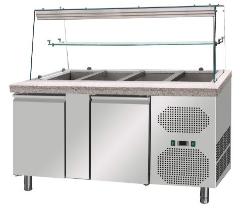 Two doors saladette with marble top - FLAT GLASS