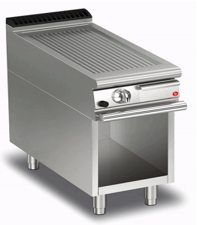 GAS GRIDDLE WITH RIBBED PLATE ON OPEN CUPBOARD 40x70x87 cm